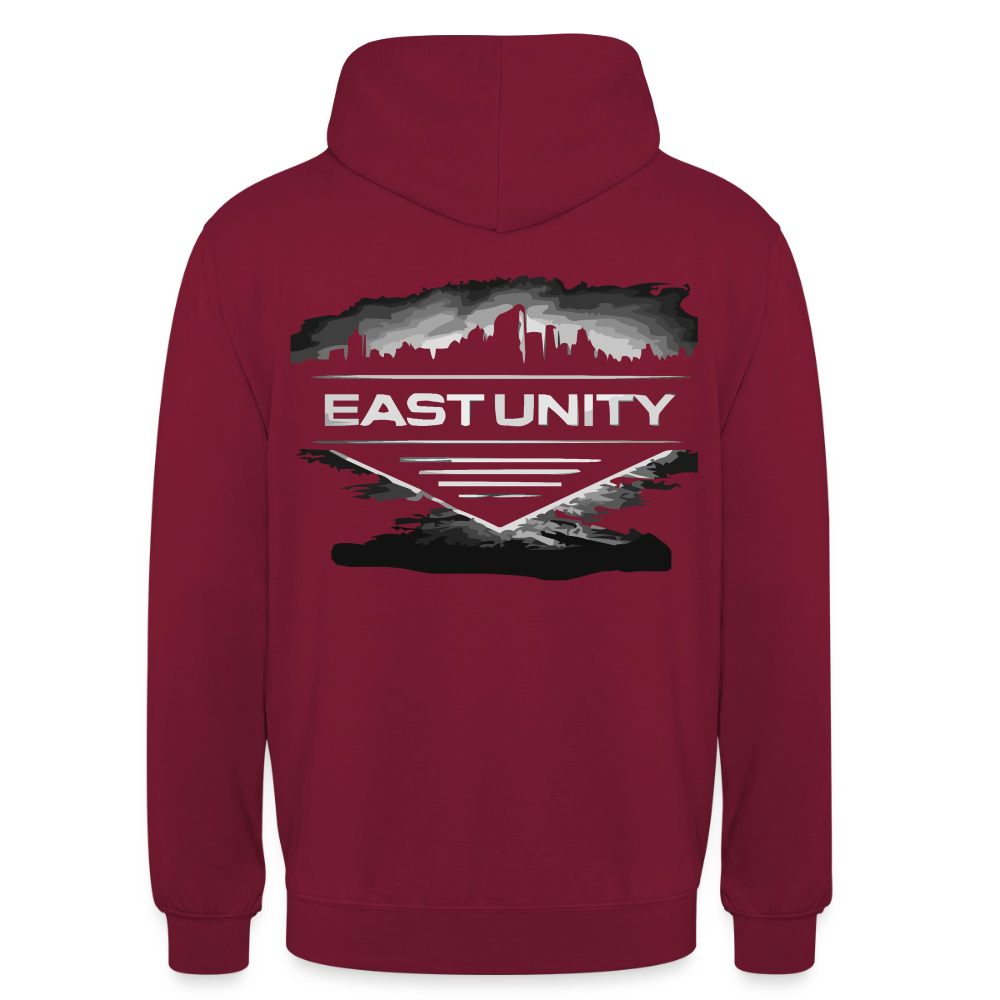 EAST//UNITY Skyline Hoodie - Urban Street Graphic Pullover - bordeaux