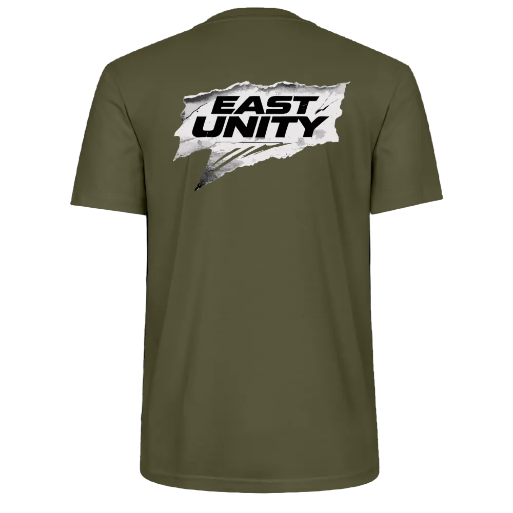 EAST//UNITY Torn Flag Graphic T-Shirt - Street Statement Tee - khaki