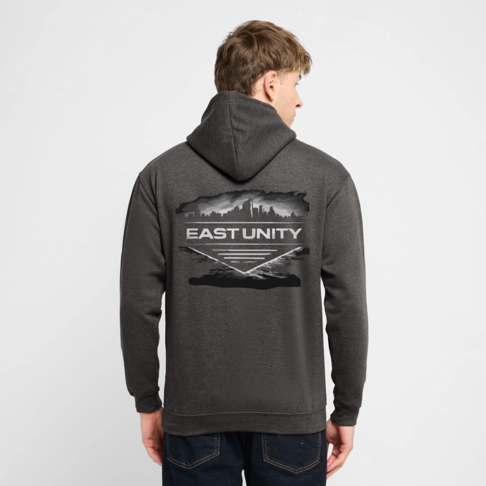 EAST//UNITY Skyline Hoodie - Urban Street Graphic Pullover - charcoal grey