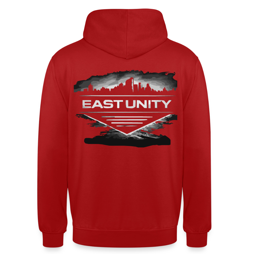 EAST//UNITY Skyline Hoodie - Urban Street Graphic Pullover - red