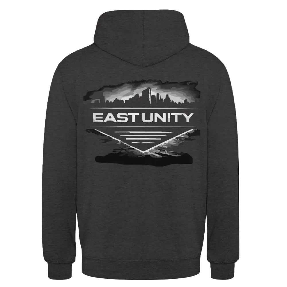 EAST//UNITY Skyline Hoodie - Urban Street Graphic Pullover - charcoal grey