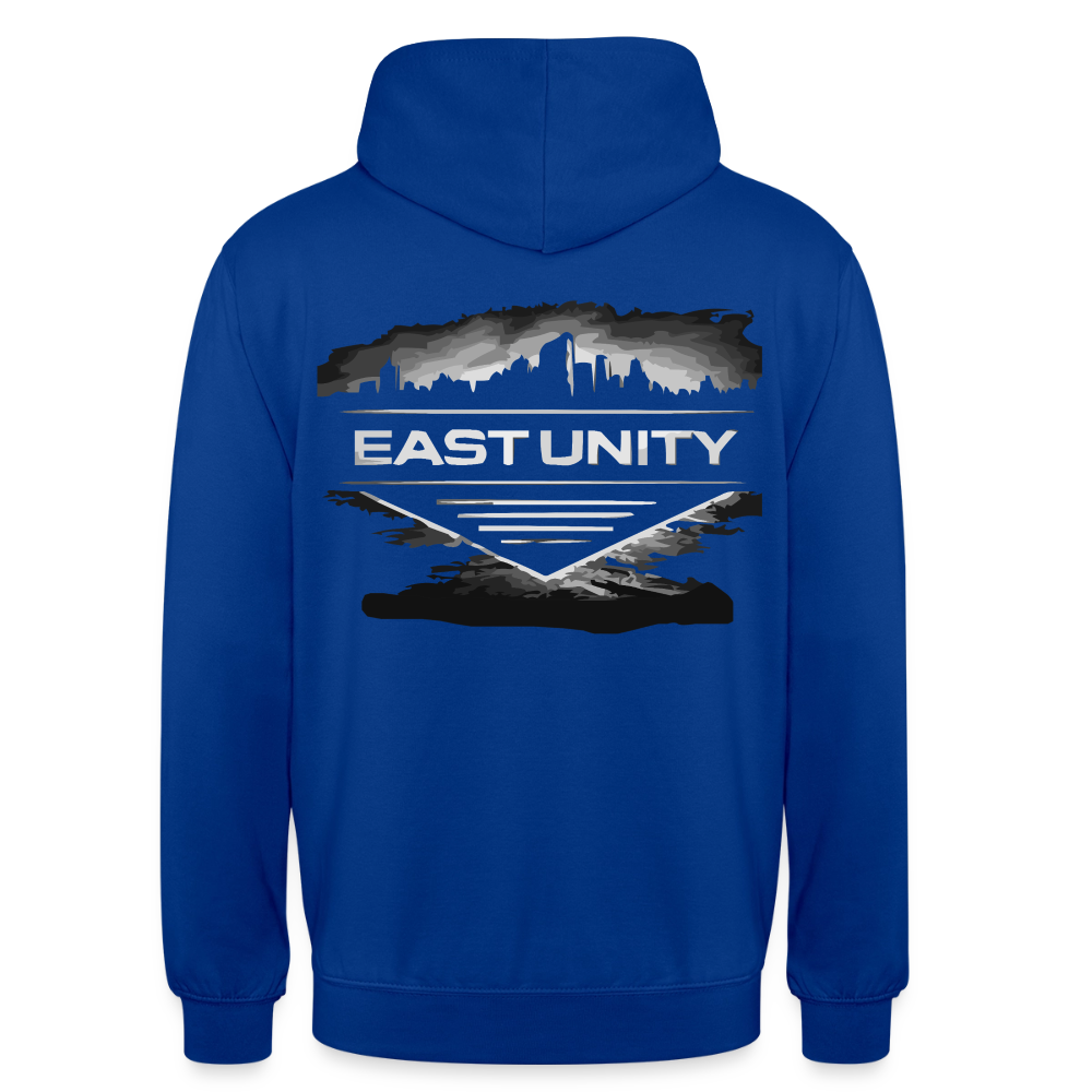 EAST//UNITY Skyline Hoodie - Urban Street Graphic Pullover - bright royal