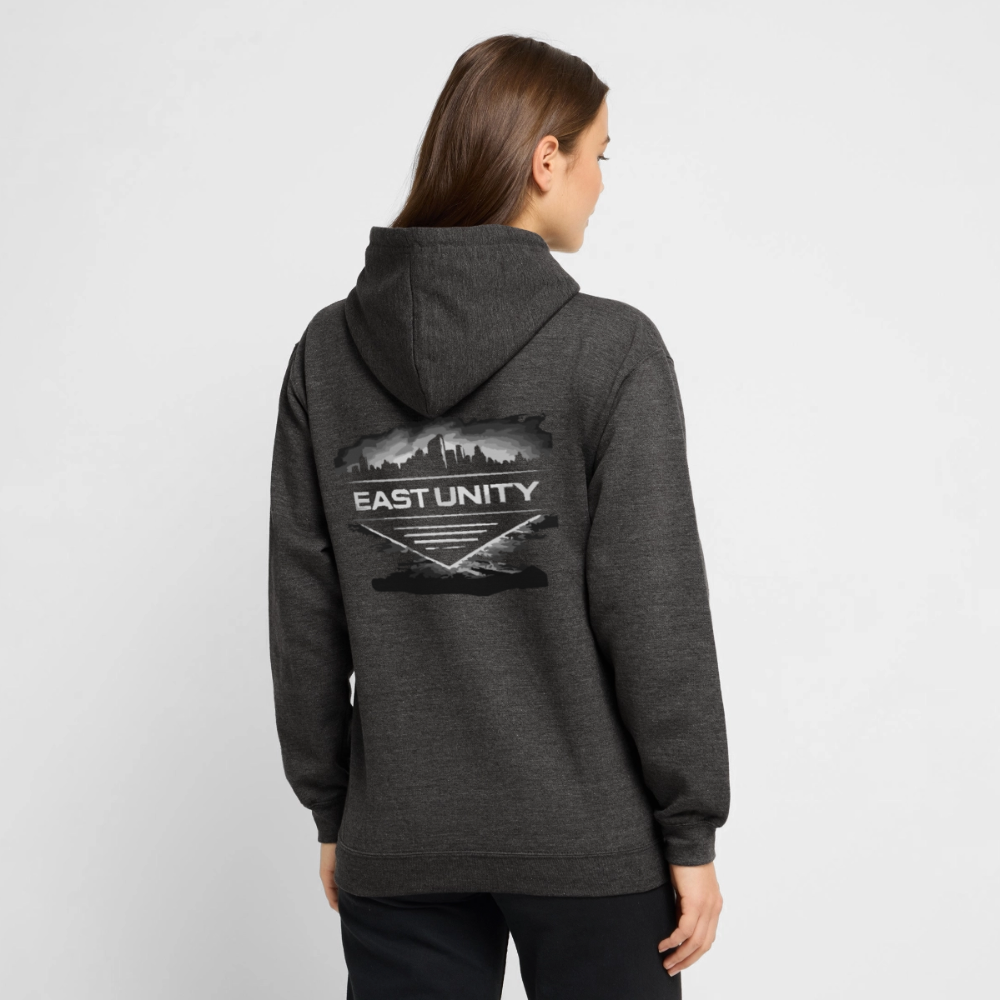 EAST//UNITY Skyline Hoodie - Urban Street Graphic Pullover - charcoal grey